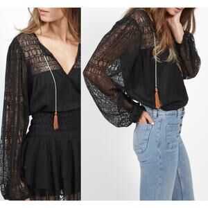 MISA Los Angeles Black Boho Top Mesh Sheer size XS